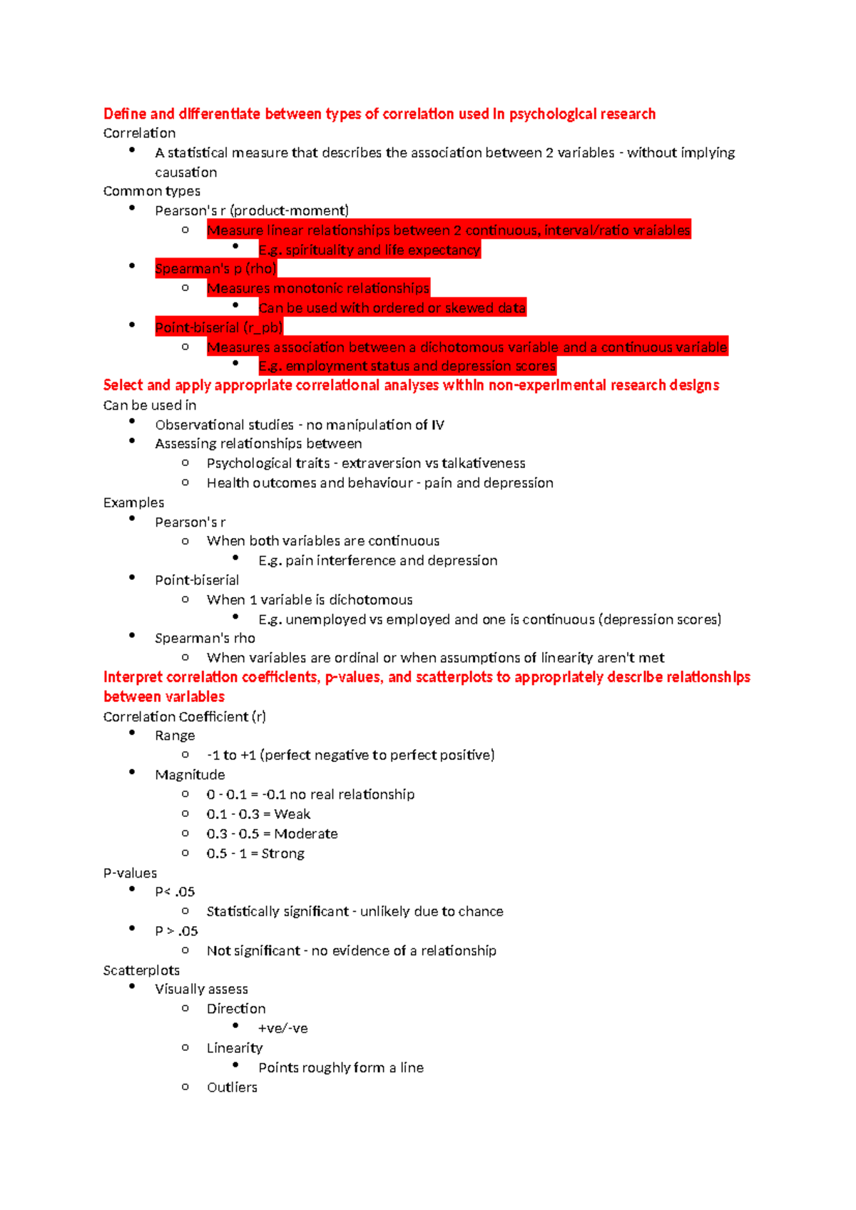 PSYC2012 W10 - Correlation Types and Analysis in Psychology - Studocu
