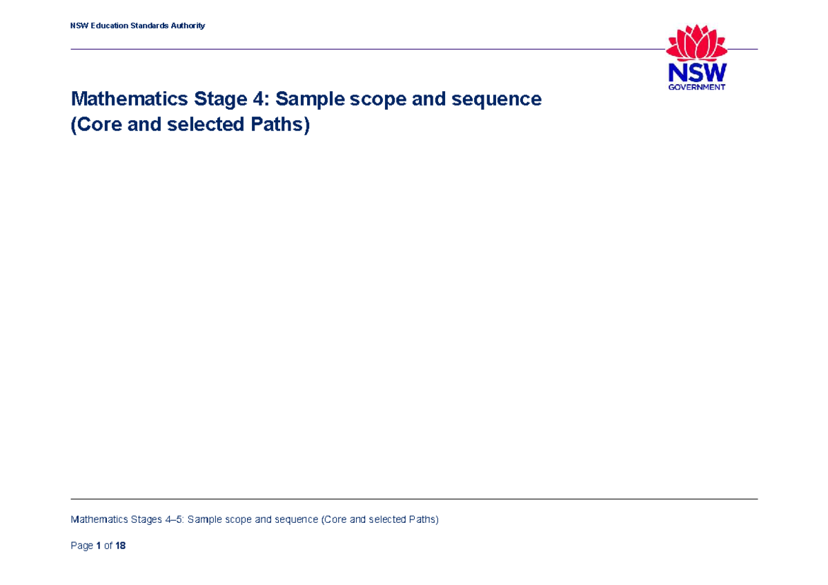 Mathematics Stages 4 & 5: Sample Scope and Sequence (Core & Selected ...