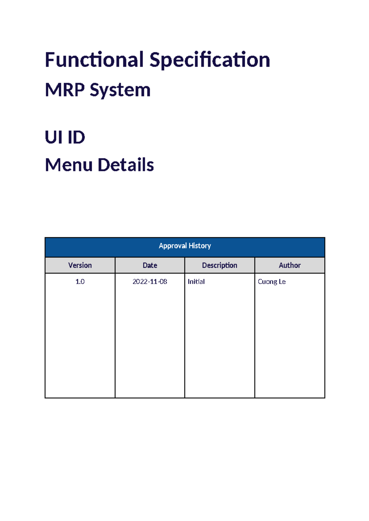 MRP System Menu Details Functional Specification Document - Studocu