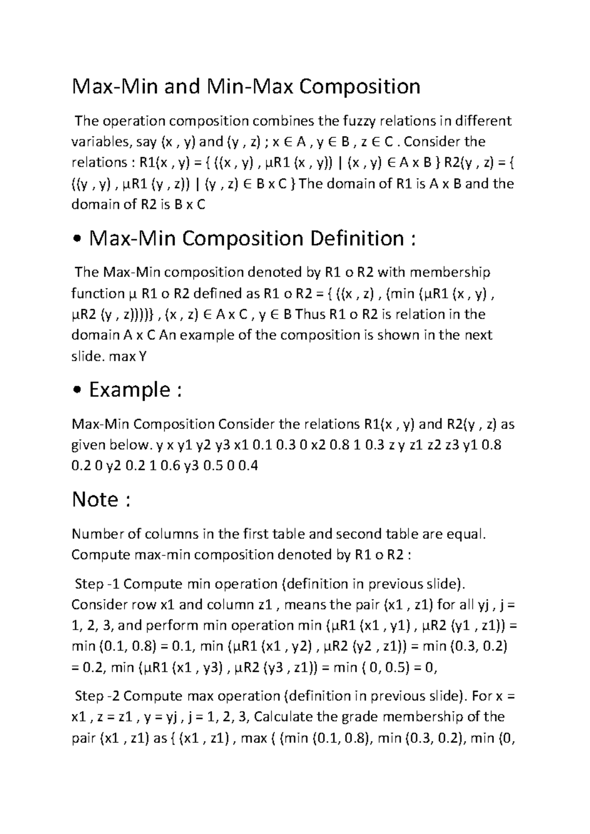 Max-Min and Min-Max Compositions in Fuzzy Relations Analysis - Studocu