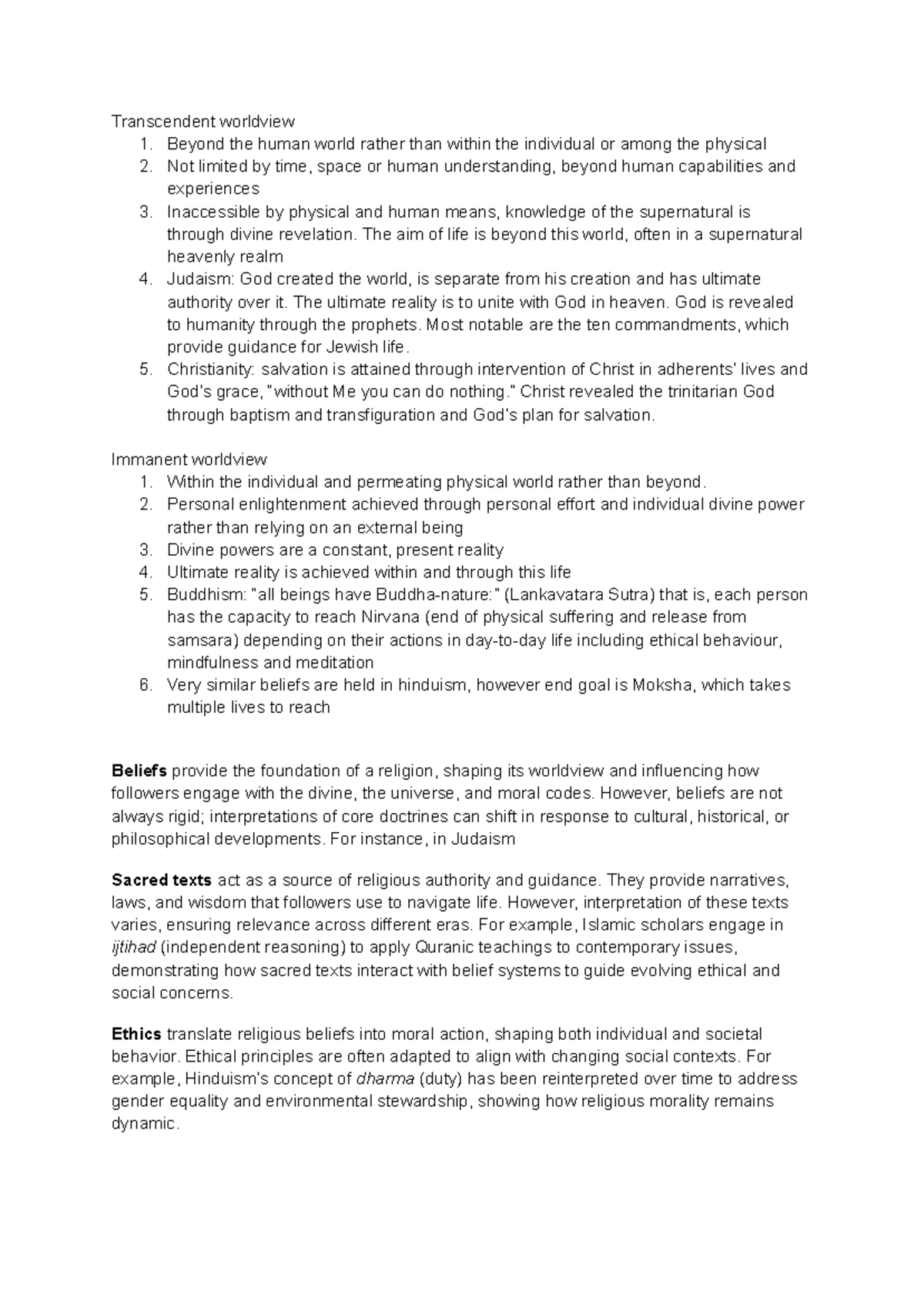 Nature of Religion: Brief Notes on Worldviews and Beliefs - Studocu