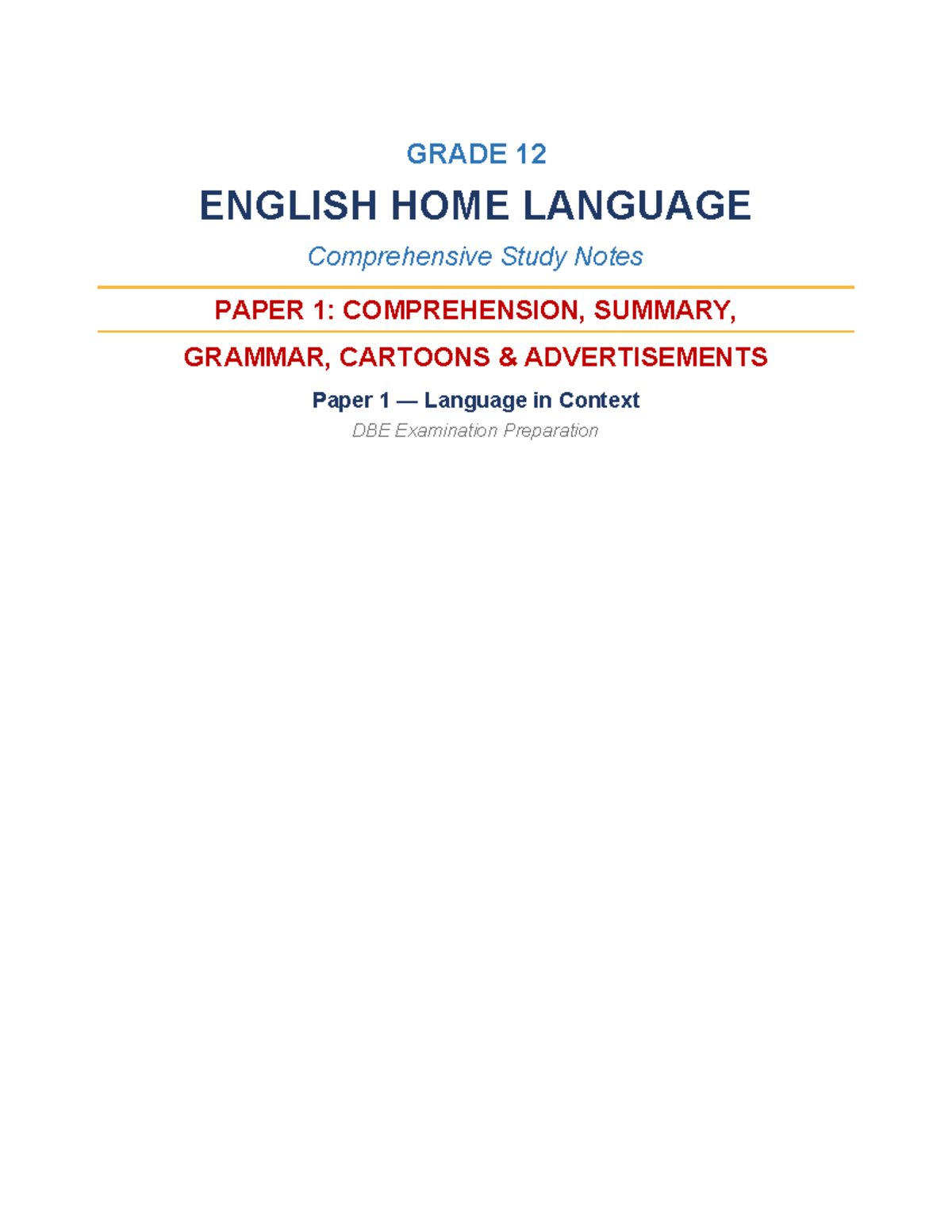 Grade 12 English HL Paper 1: Comprehensive Study Notes for Exam Prep ...