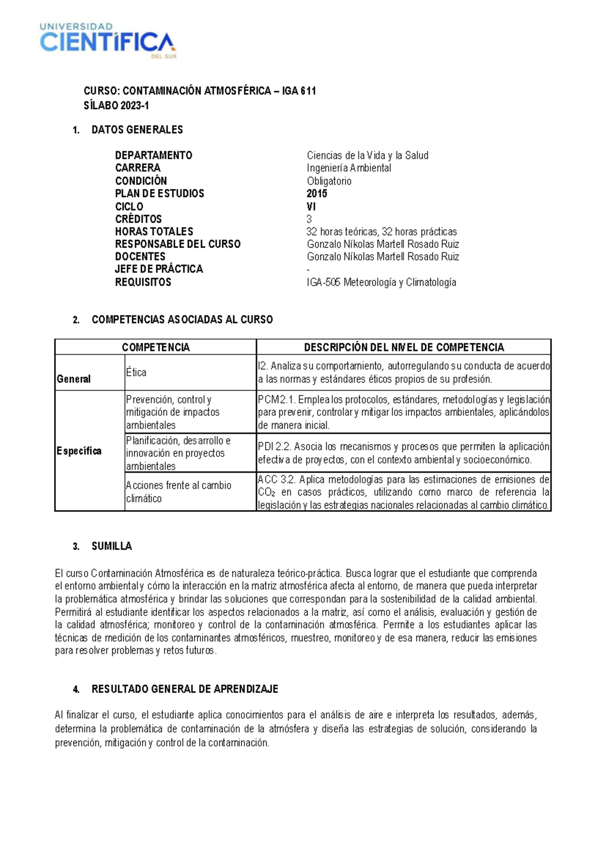 Notas de Clase sobre Contaminación Atmosférica IGA 611 2023-1 - Document Preview