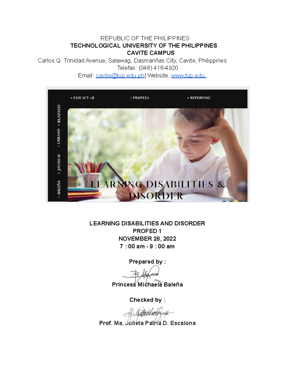 _LESSON PLAN-LEARNING DISABILITIES - Bachelor of Science in Industrial ...