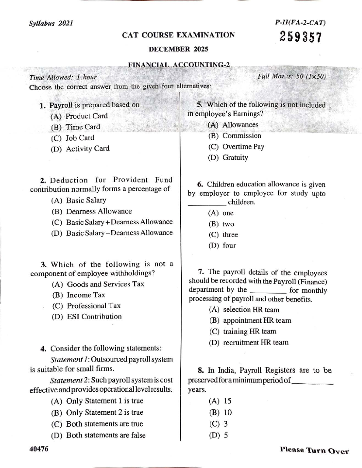 Syllabus 2021 CAT Course Examination 259357 - Payroll & GST Concepts ...