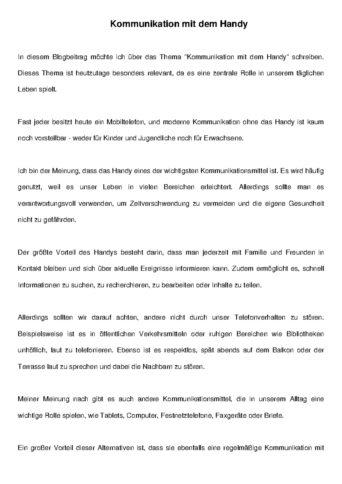 Kommunikation mit dem Handy - Dieses Thema ist heutzutage besonders ...
