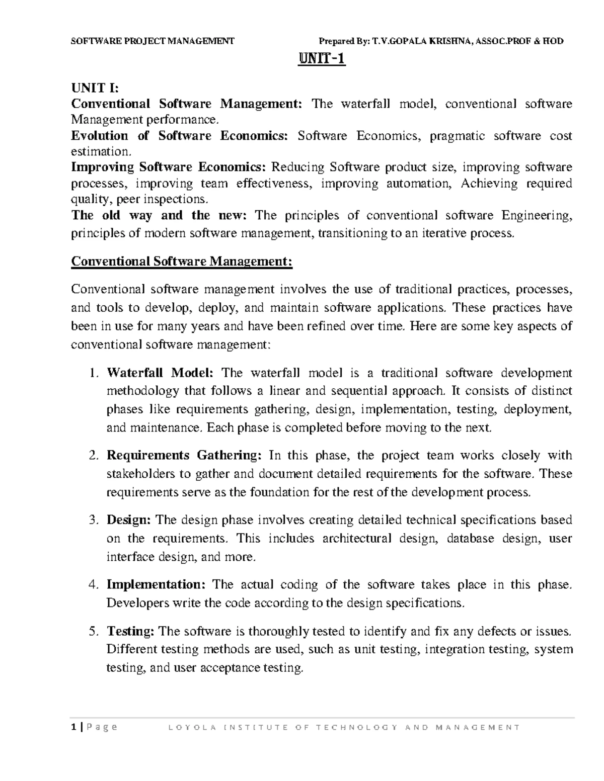 SPM imp - SOFTWARE PROJECT MANAGEMENT FULL NOTES - 1)what is waterfall ...