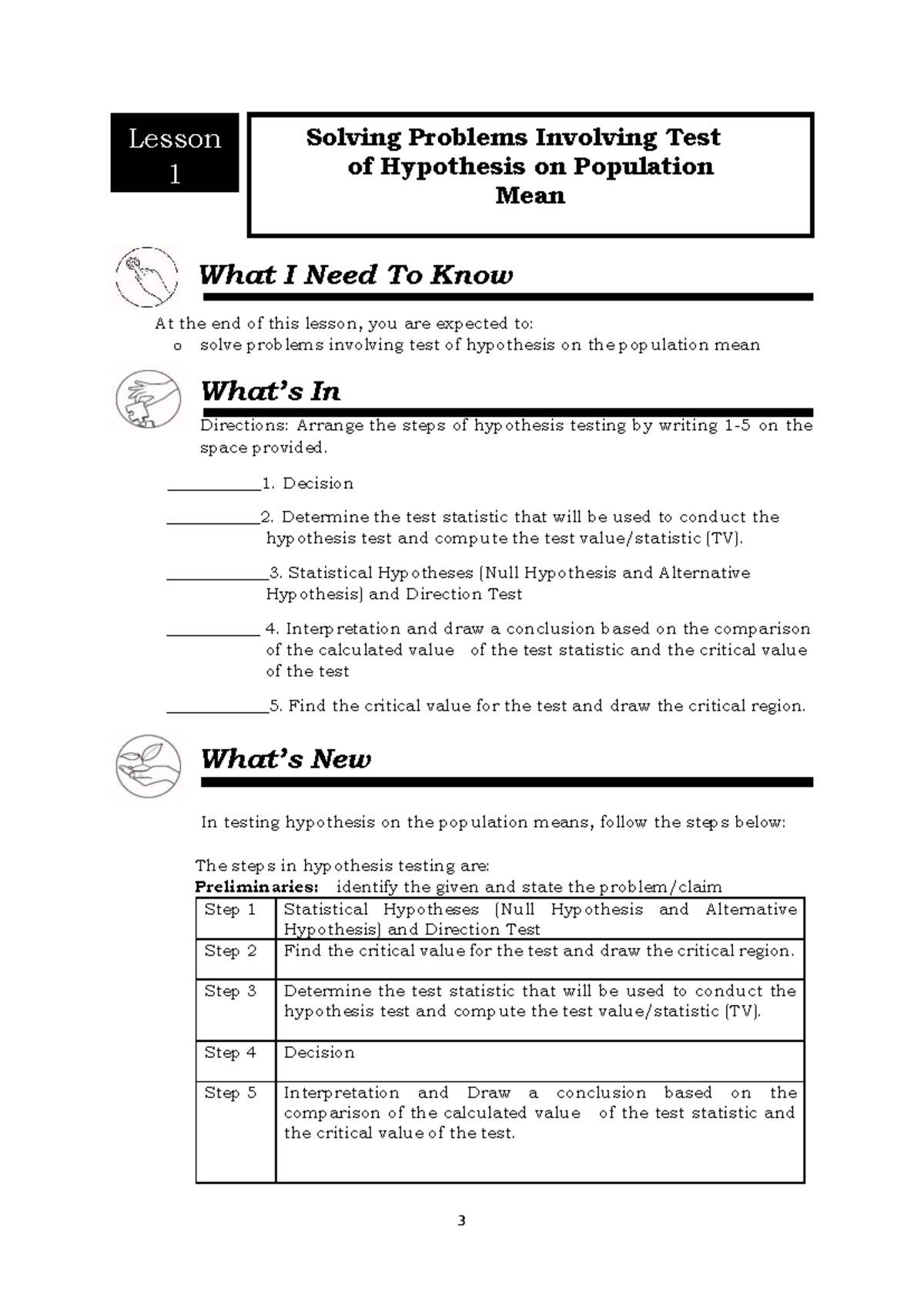 STAT-AND-PROB Q4 WEEK-5: Lesson on Hypothesis Testing for Population ...