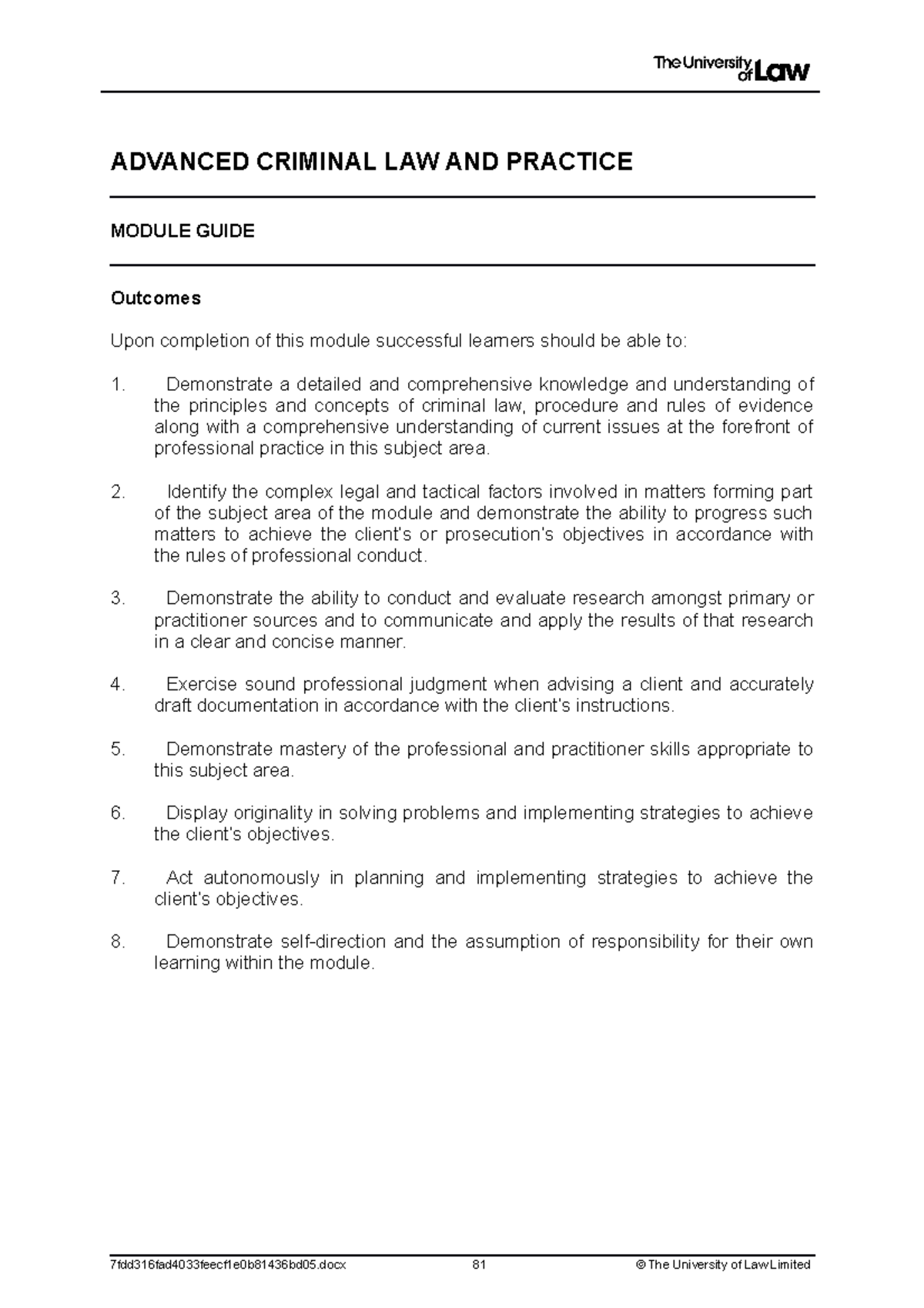 1920 acp ce01 module guide - ADVANCED CRIMINAL LAW AND PRACTICE MODULE ...