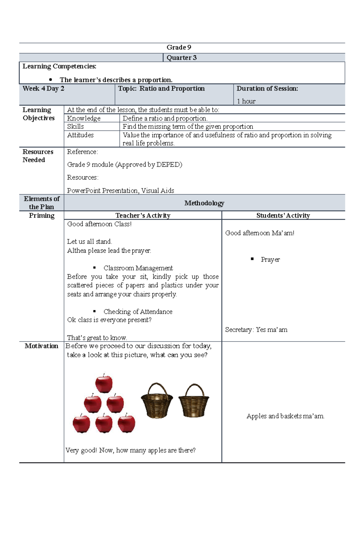 Proportion - Grade 9 Quarter 3 Learning Competencies: The learner’s ...