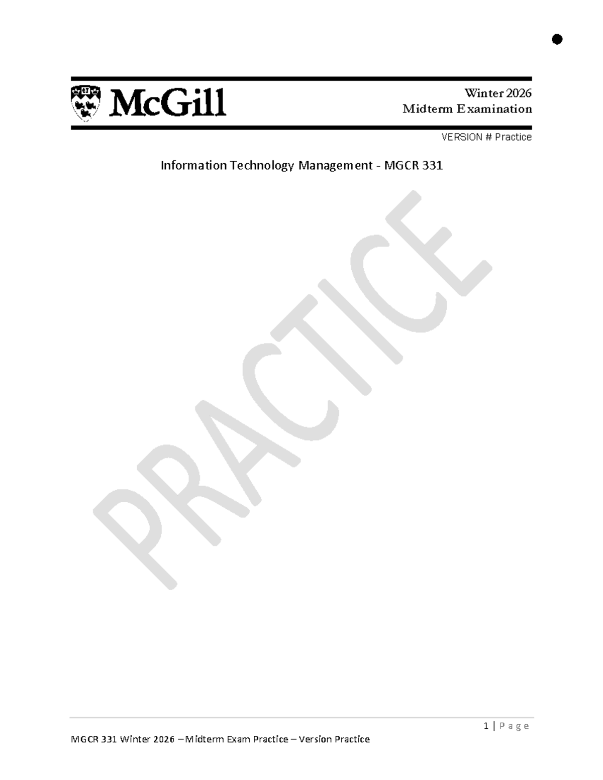 MGCR 331 Winter 2026 Midterm Exam Practice Solutions - Studocu