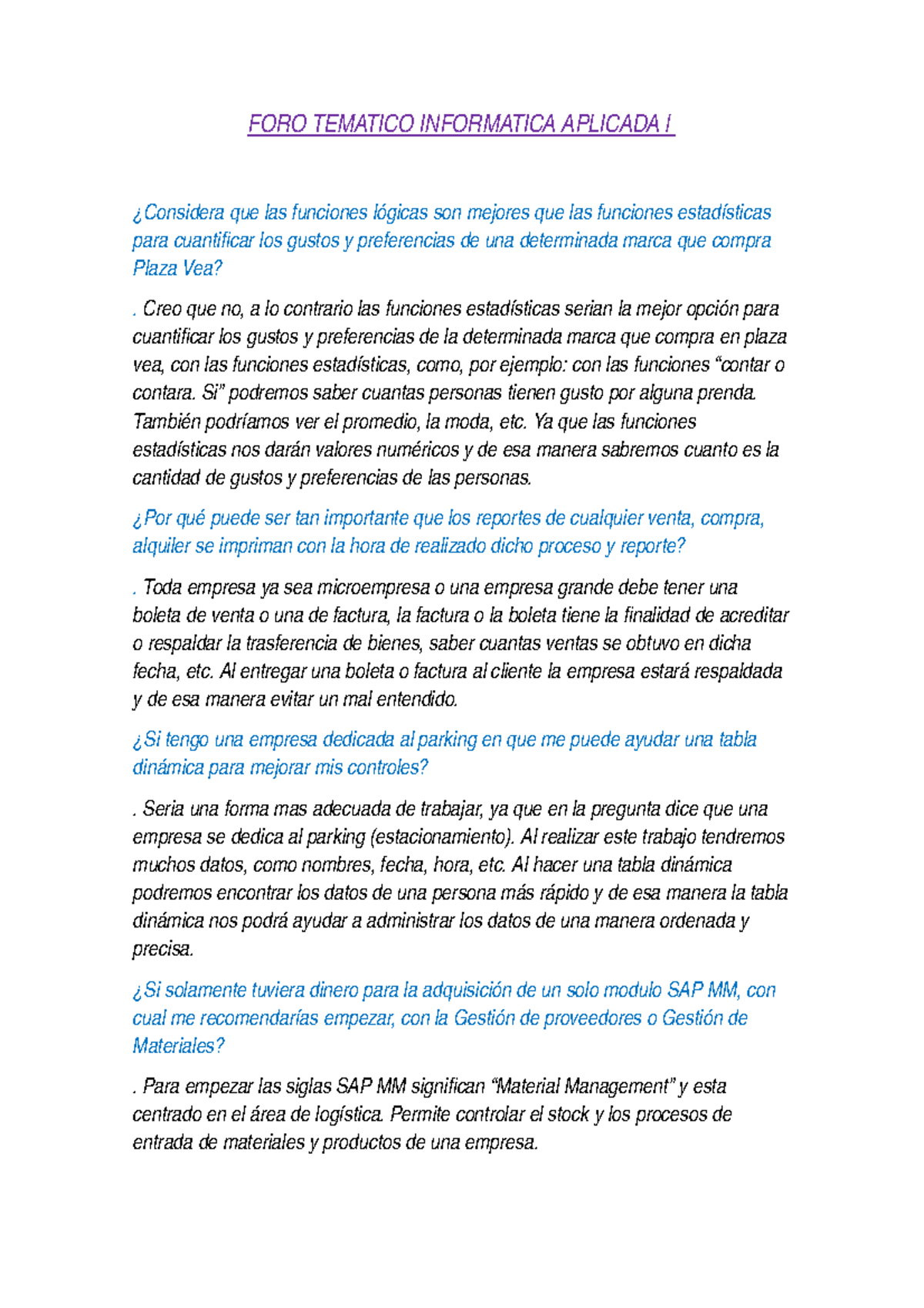 FORO Tematico Informatica Aplicada l primer foro calificable - trabajos ...