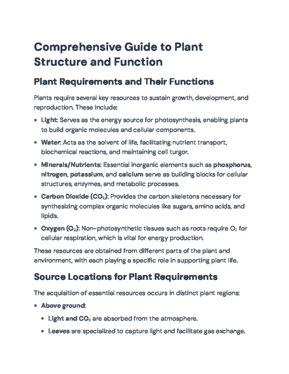 Comprehensive Study on Plant Structure & Function: Key Requirements - Document Preview