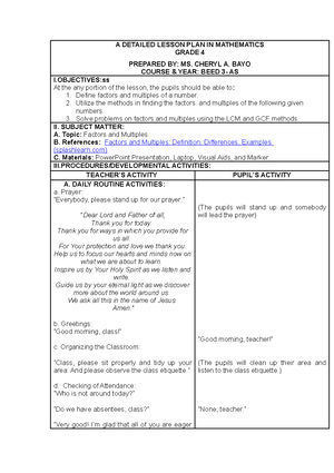 Deductive lesson plan - Below is a sample lesson plan focusing on the ...