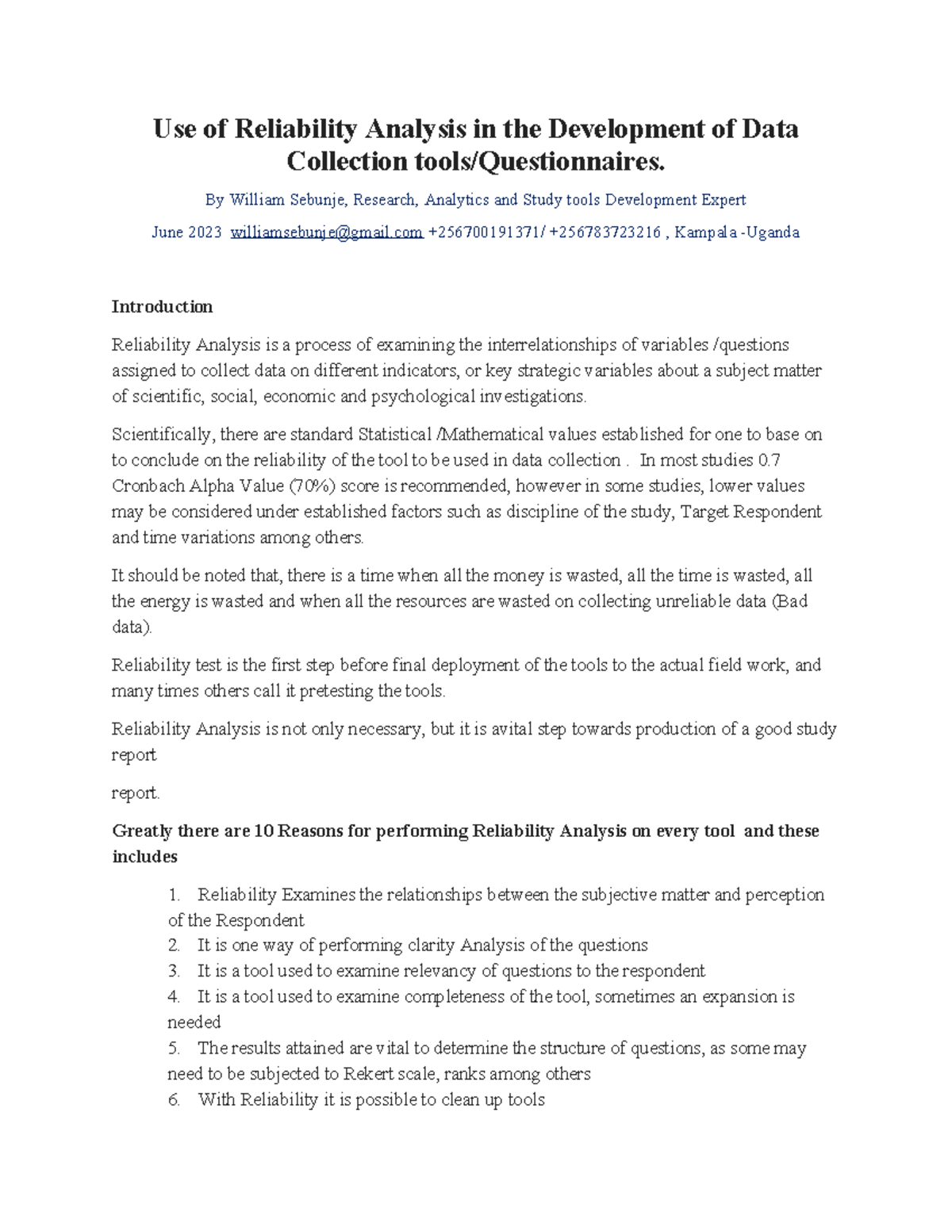 Reliability Analysis in Data Collection: Research Notes 2023 - Studeersnel
