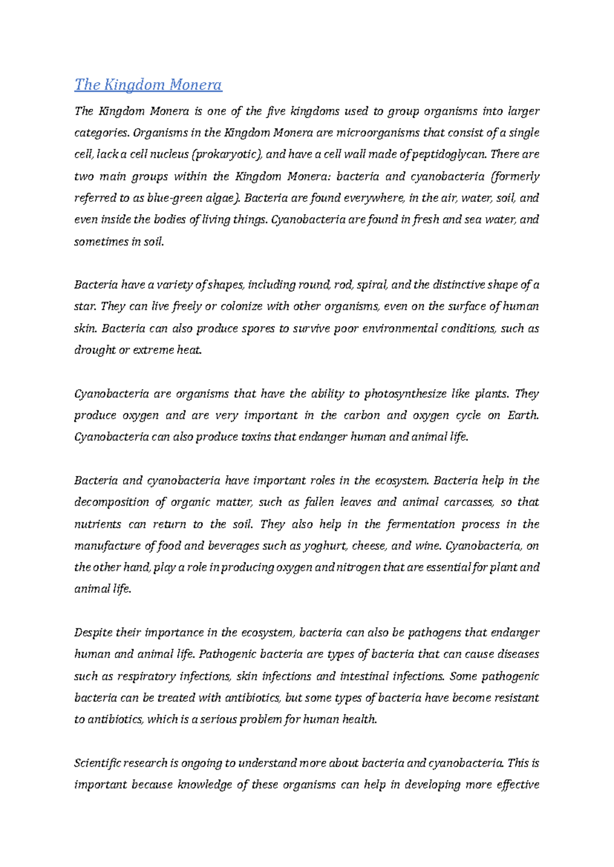 Exploring Kingdom Monera: Characteristics & Roles of Bacteria - Studocu