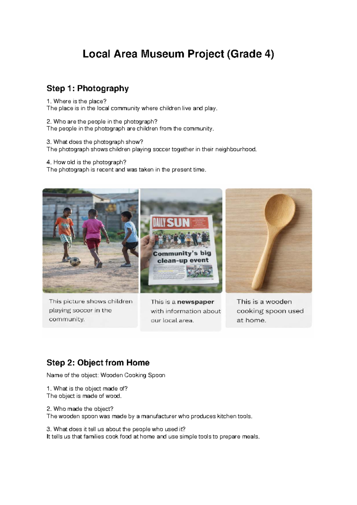 Local Area Museum Project (Grade 4): Photography & Objects - Studocu
