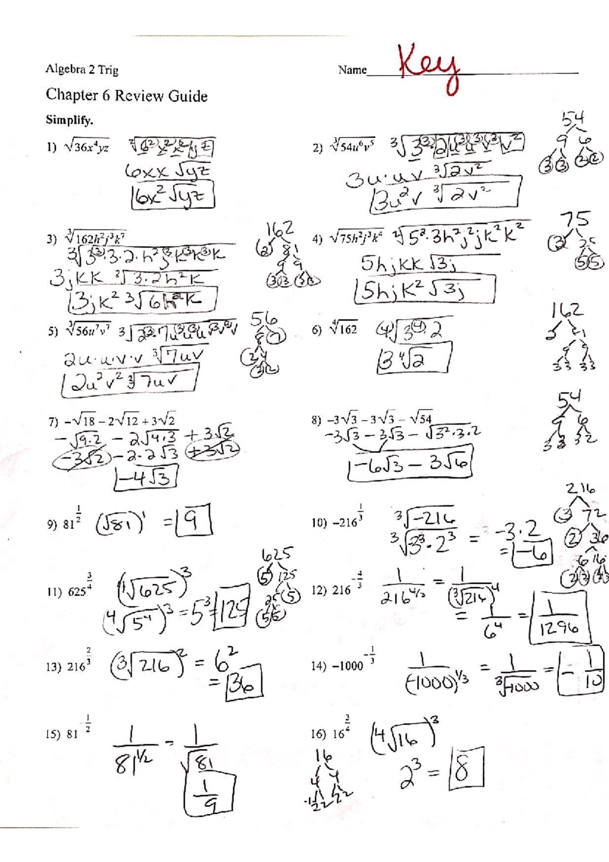 Ch+6+Review+Guide+ Worked+OUT+ Answers - Algebra 2 Trig Name Key ...