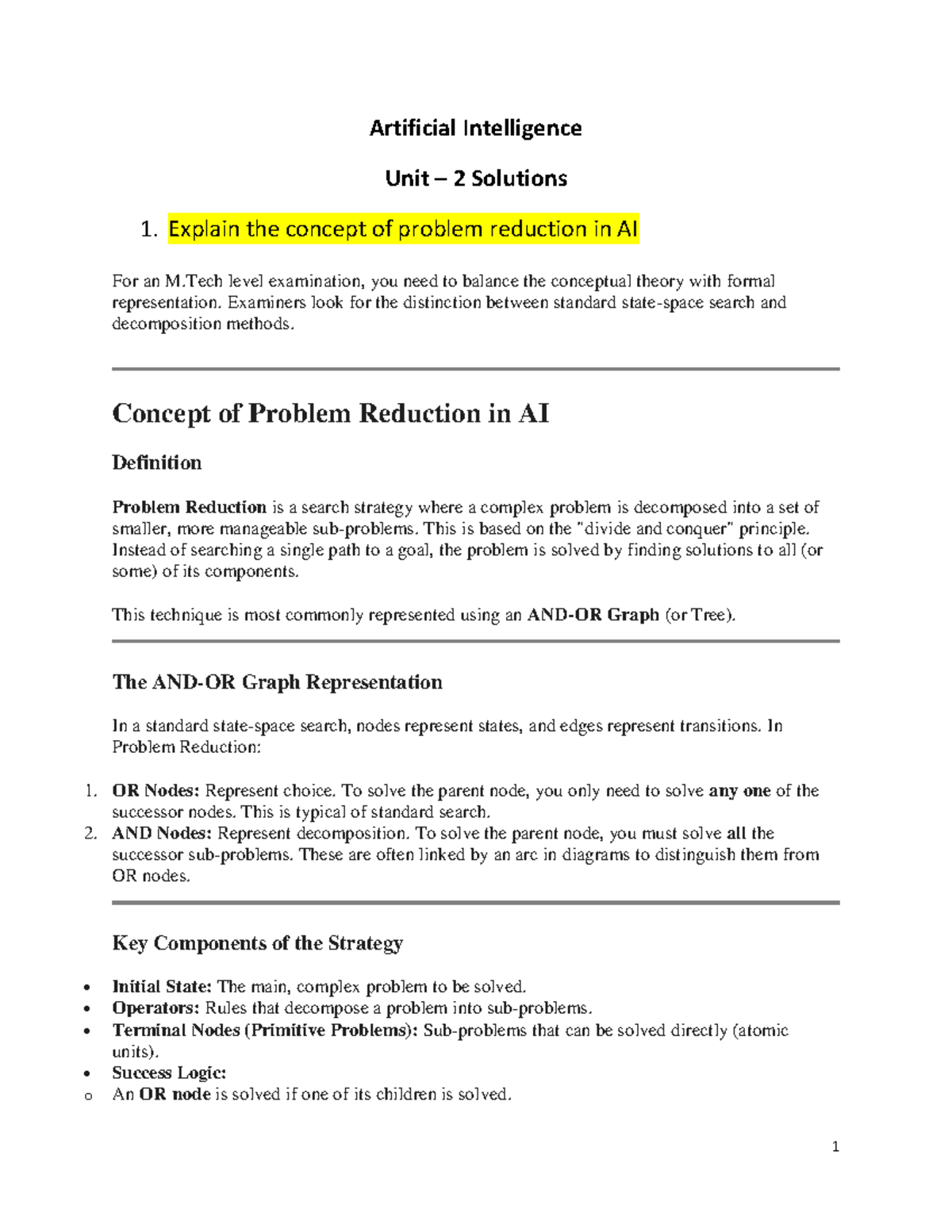 AI Unit 2 Solutions: Problem Reduction & Propositional Logic - Studocu