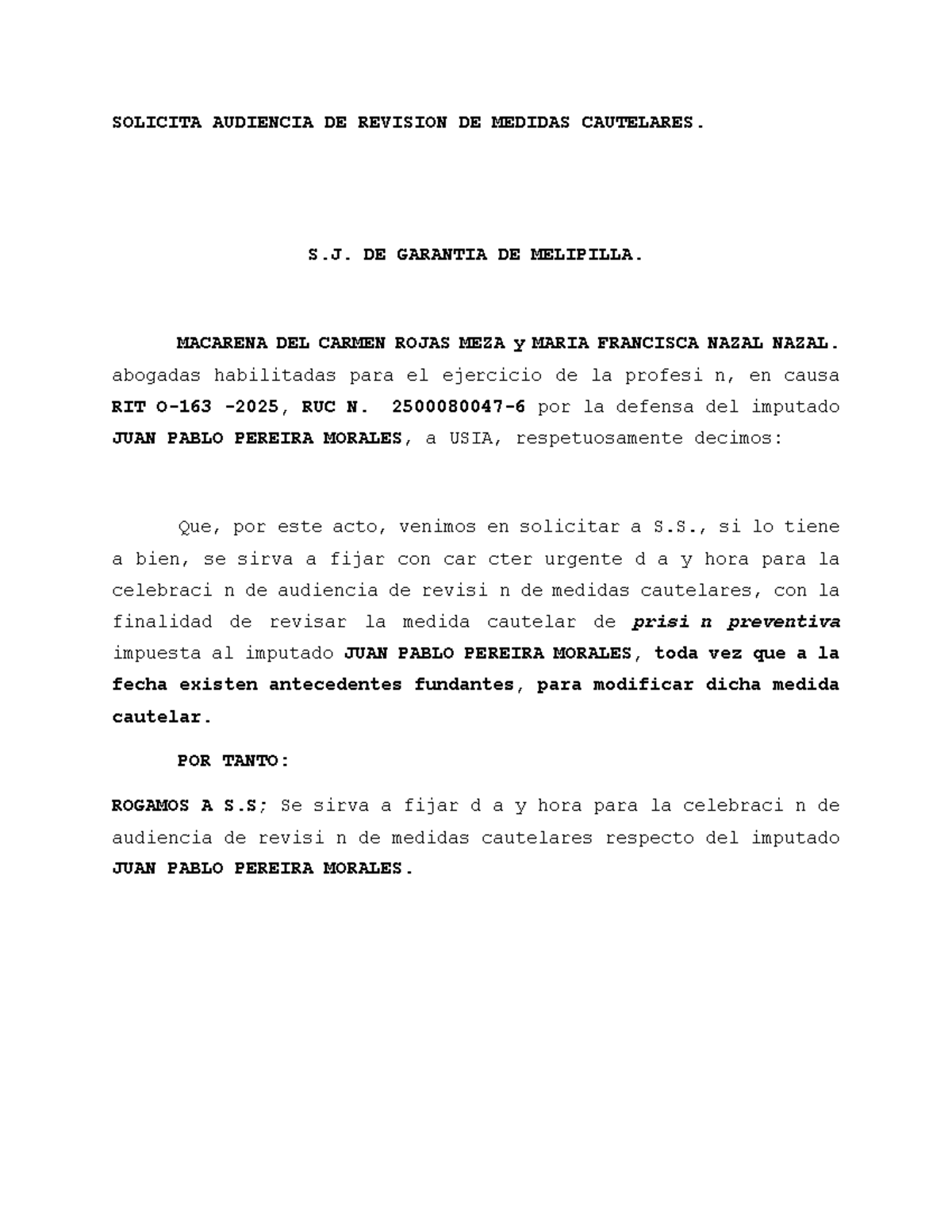 Solicitud de Audiencia de Revisión de Medidas Cautelares - RIT RUC - Document Preview