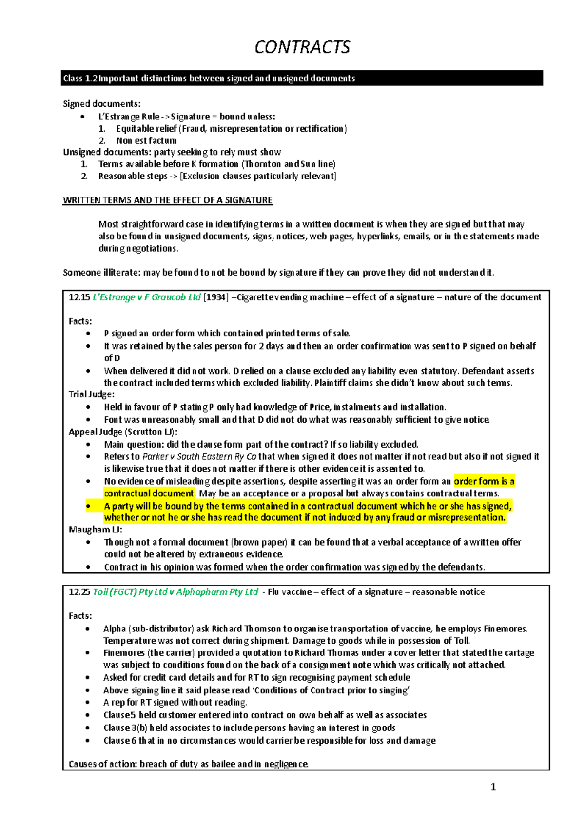 Contract Notes - Lecture Notes 1 to 11 on Contract Law Principles - Studocu