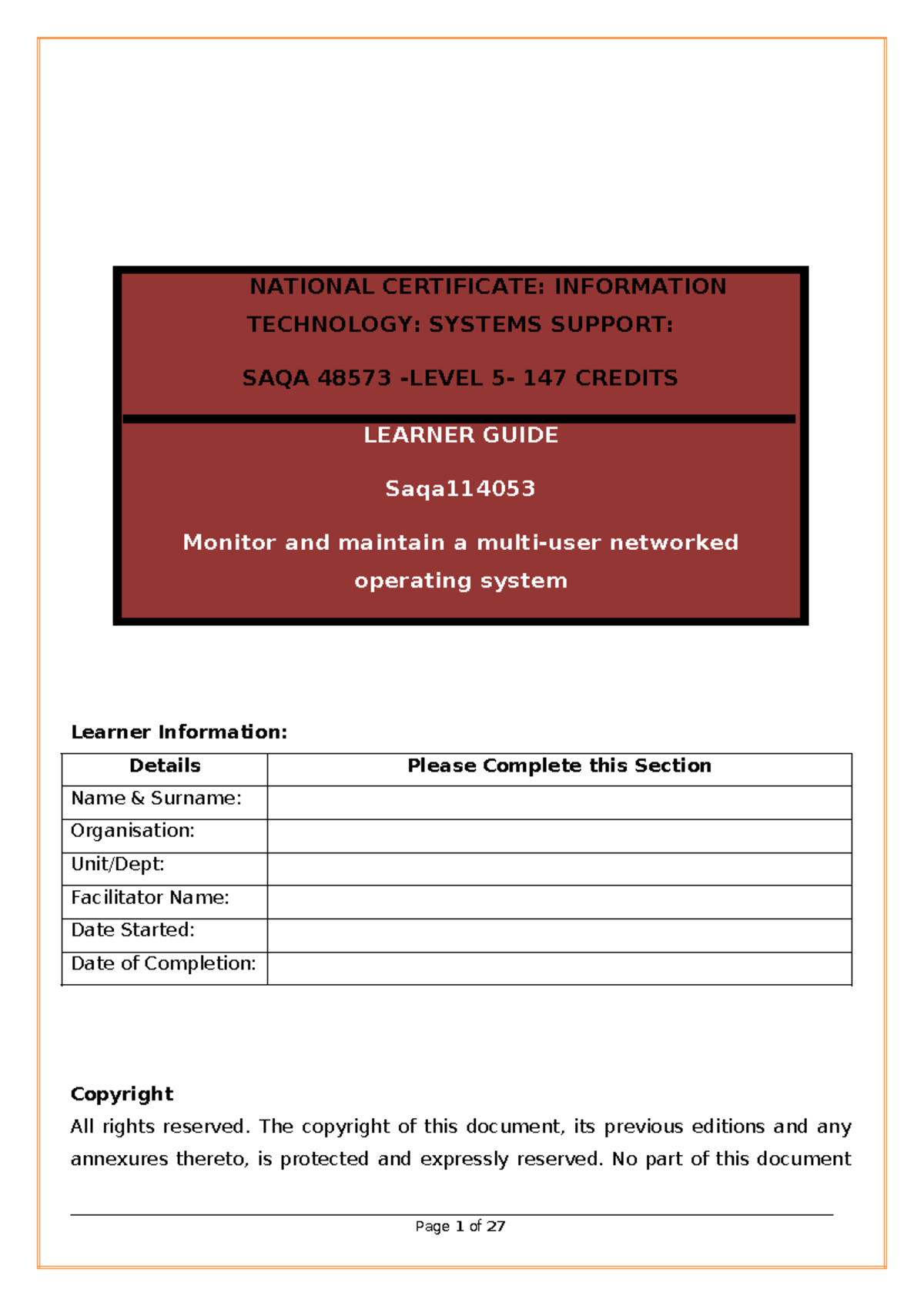 SAQA 114053: Learner Guide for Networked OS Maintenance and Support ...
