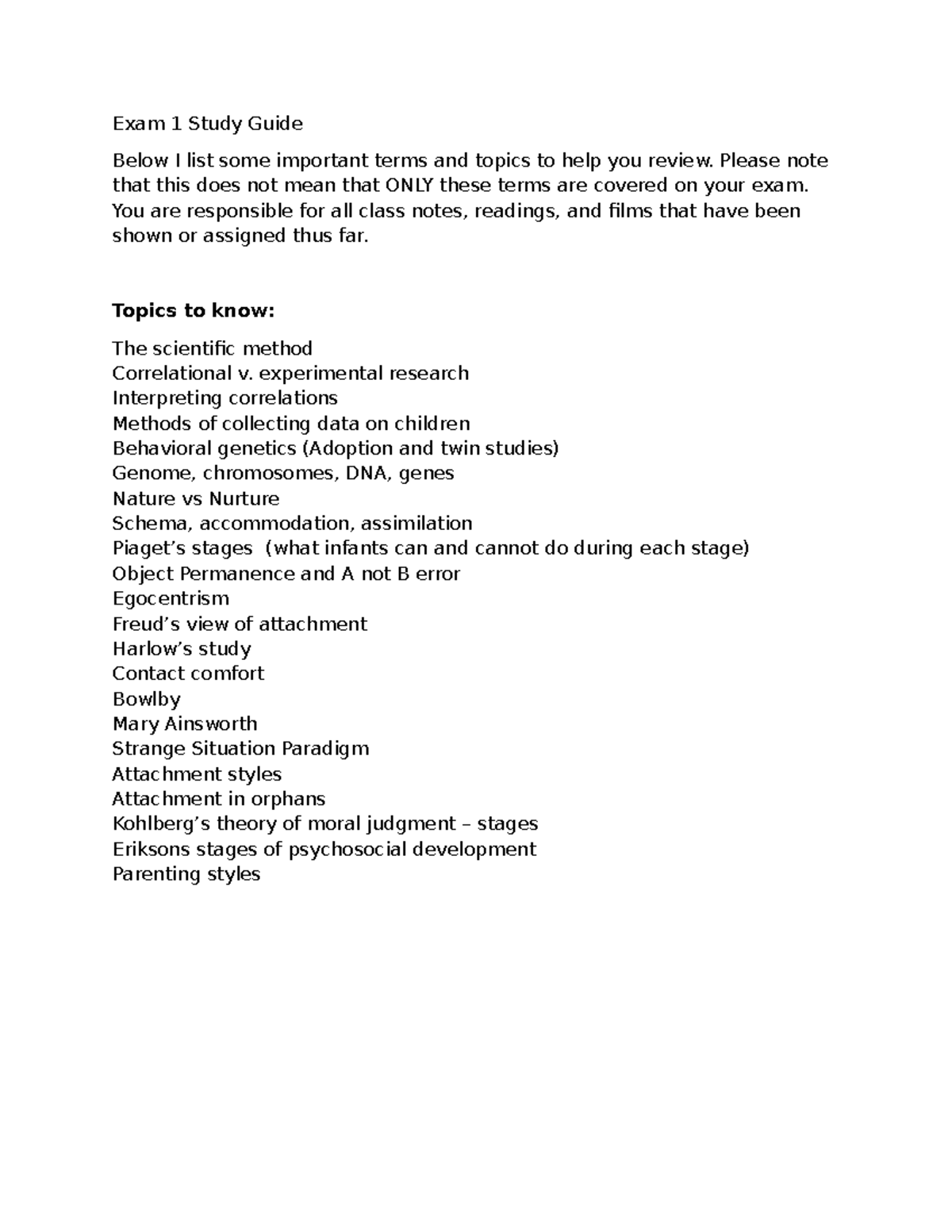 PSY 101 Exam 1 Study Guide: Key Terms & Topics Overview - Studocu