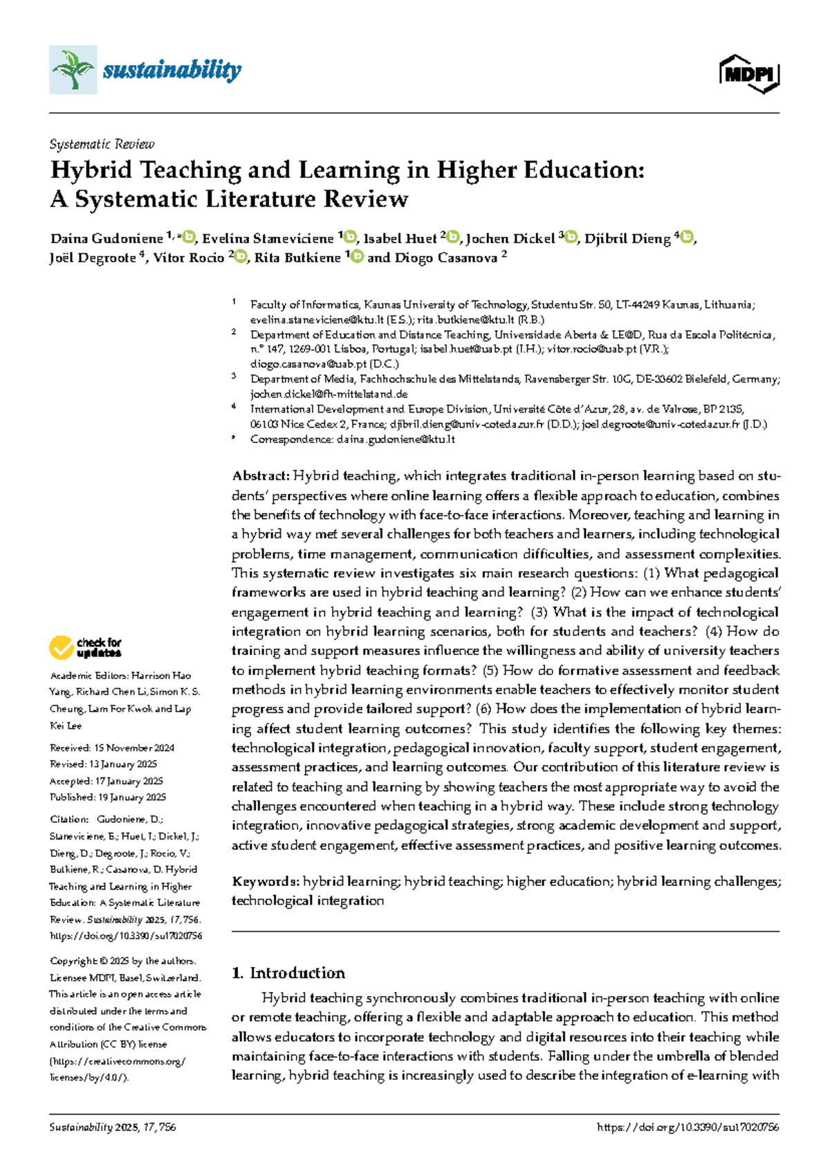 Hybrid Teaching & Learning in Higher Ed: A Systematic Review (EDU 2025 ...