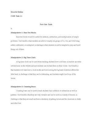 C109 Task 1 - Lesson Plan - Elementary Mathematics Methods – C109 ...