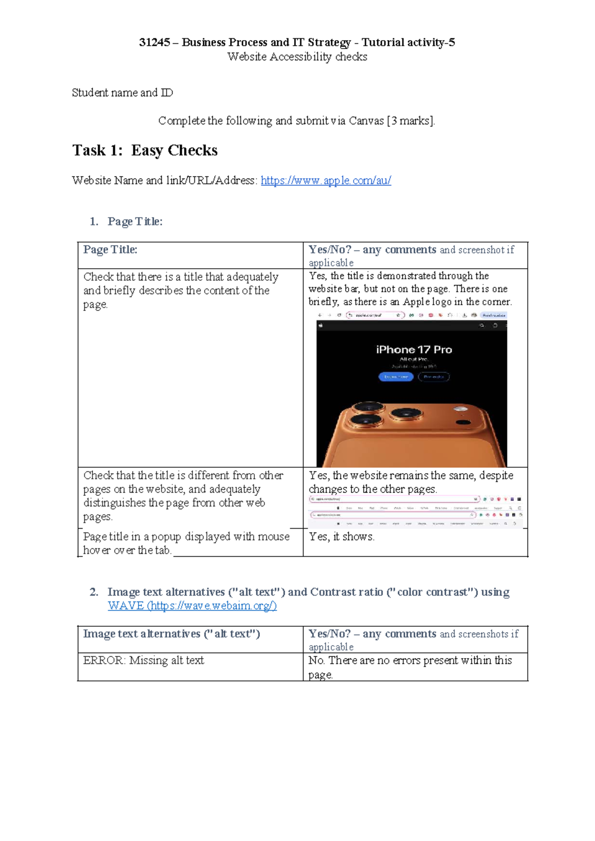 31245 Business Process and IT Strategy Tutorial: Web Accessibility ...
