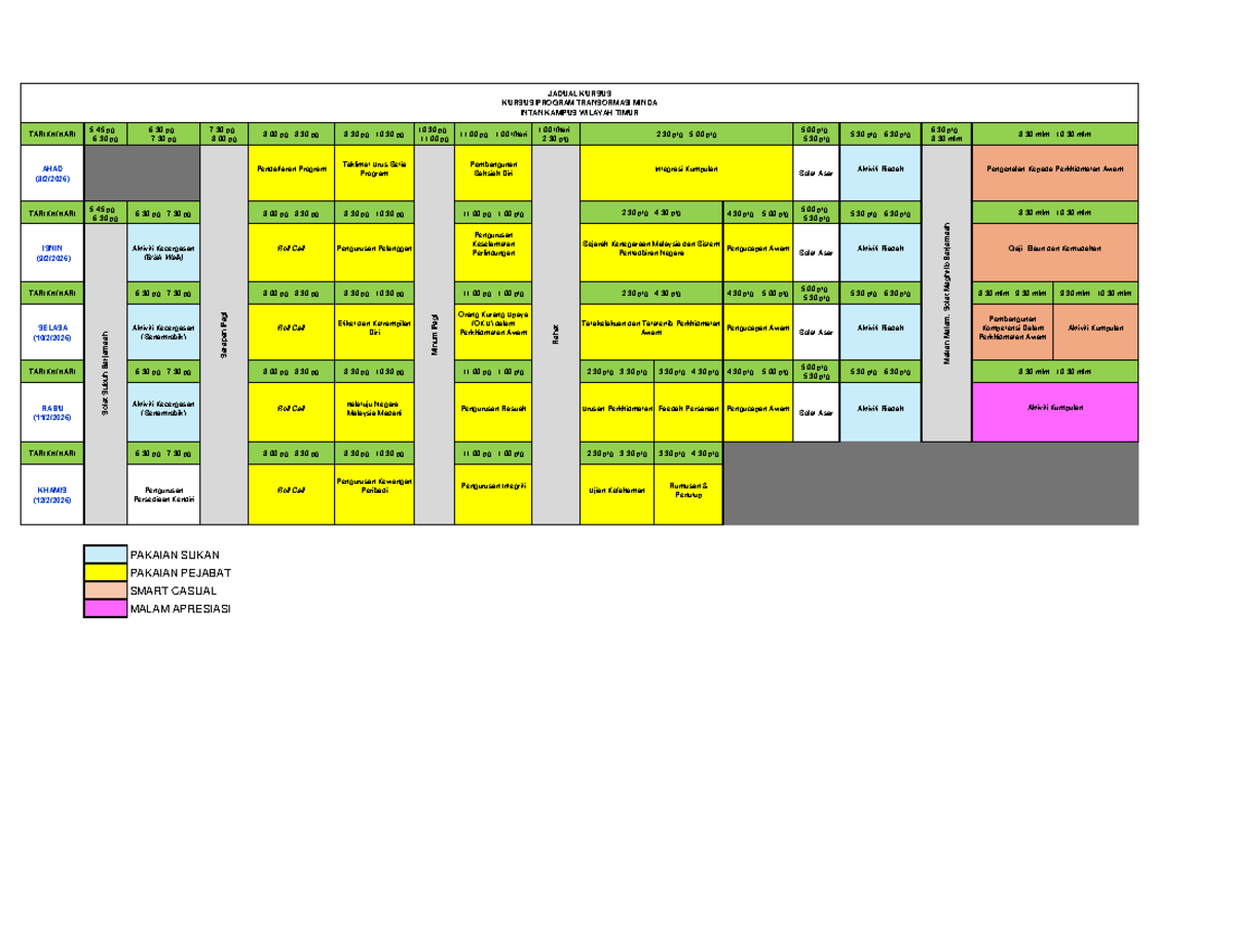 Jadual Kursus Program Transformasi Minda INTAN 2026 N - Studocu