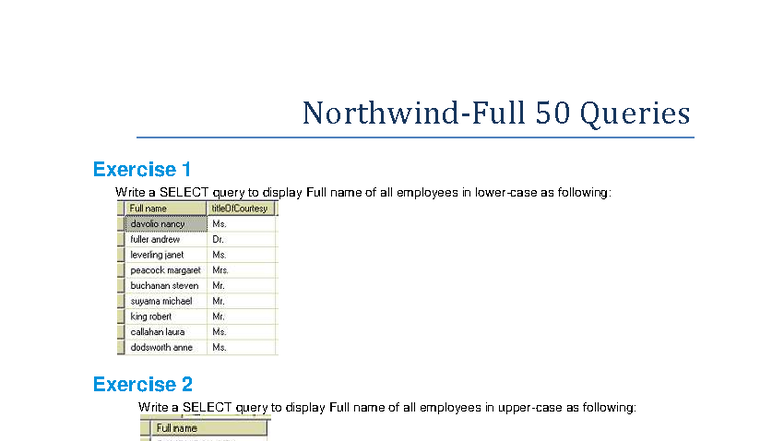 Northwind 50 Queries Exercise - DBI202 - Studocu