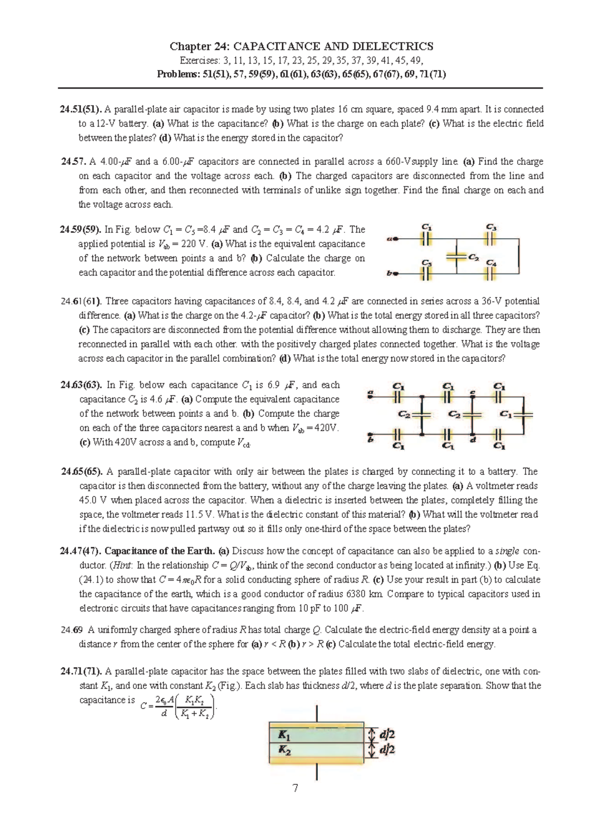 Physics II - PH1026 - Chapter 24 Capacitors Exercises & Problems - Studocu
