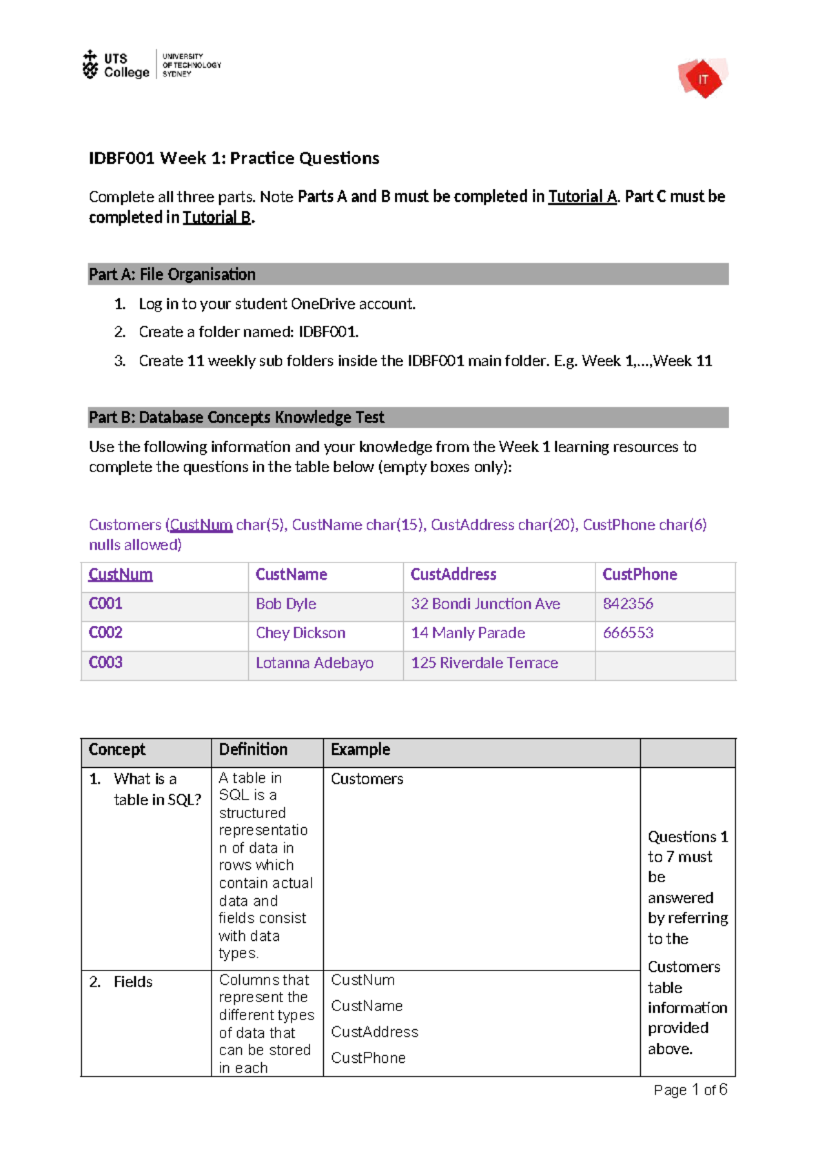 IDBF001 Week 1: Practice Questions and SQL Exercises - Studocu
