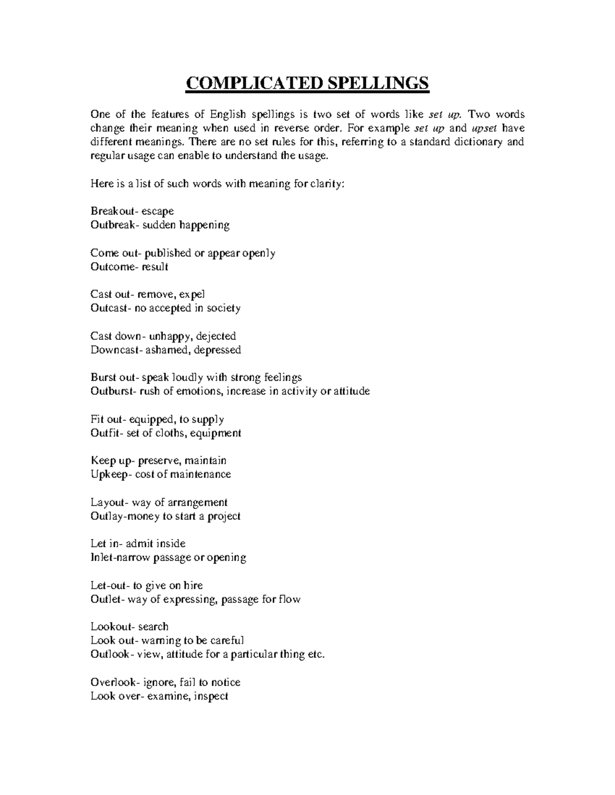Complicated Spellings: Understanding Word Pairs and Their Meanings ...