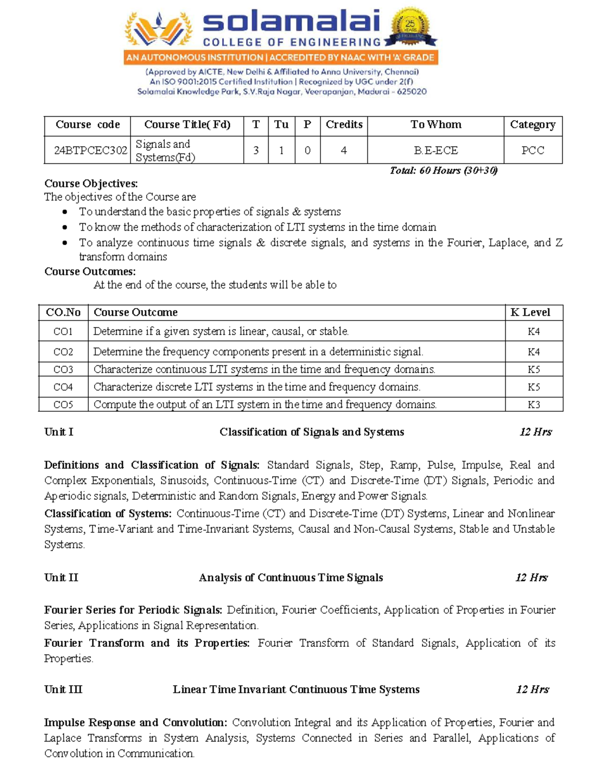 Signals and Systems (Fd) - Course Overview and Objectives - Studocu