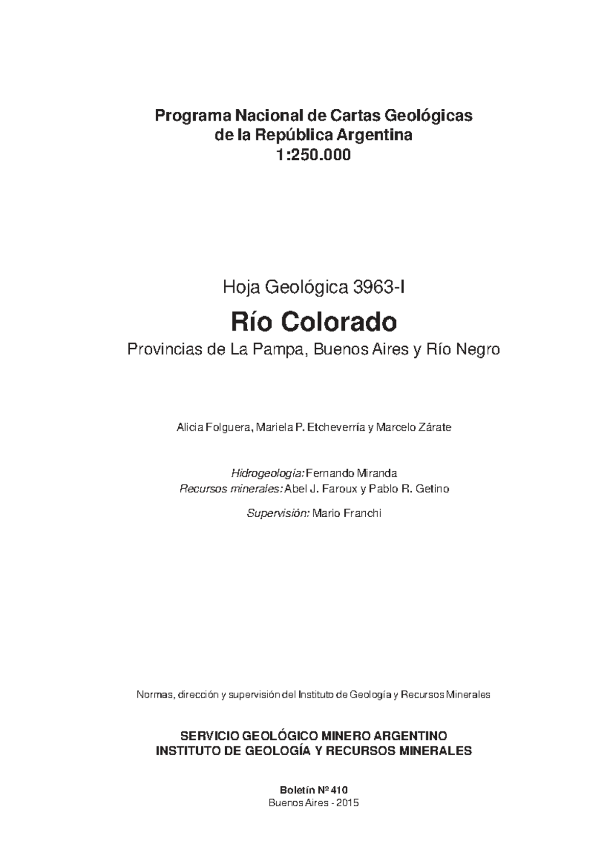 Hoja Geológica Río Colorado: Provincias de La Pampa, Buenos Aires y Río ...