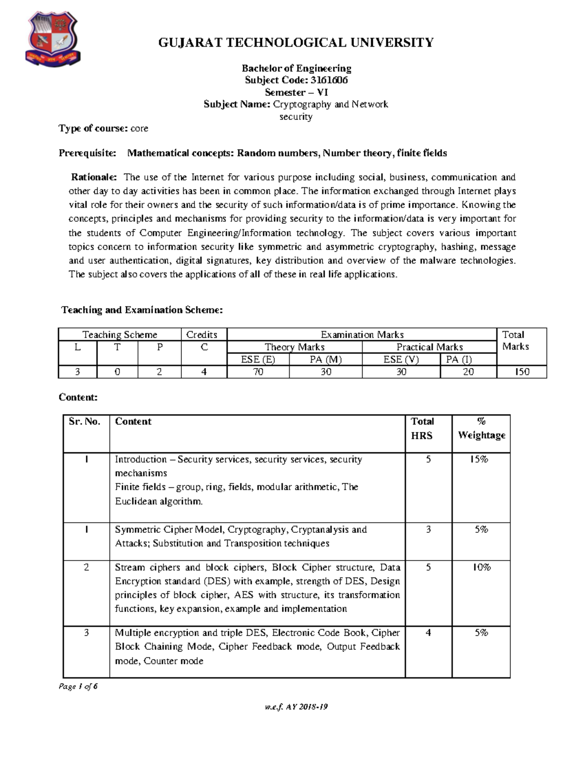 3161606 - Cryptography & Network Security Course Notes for BE - Studocu