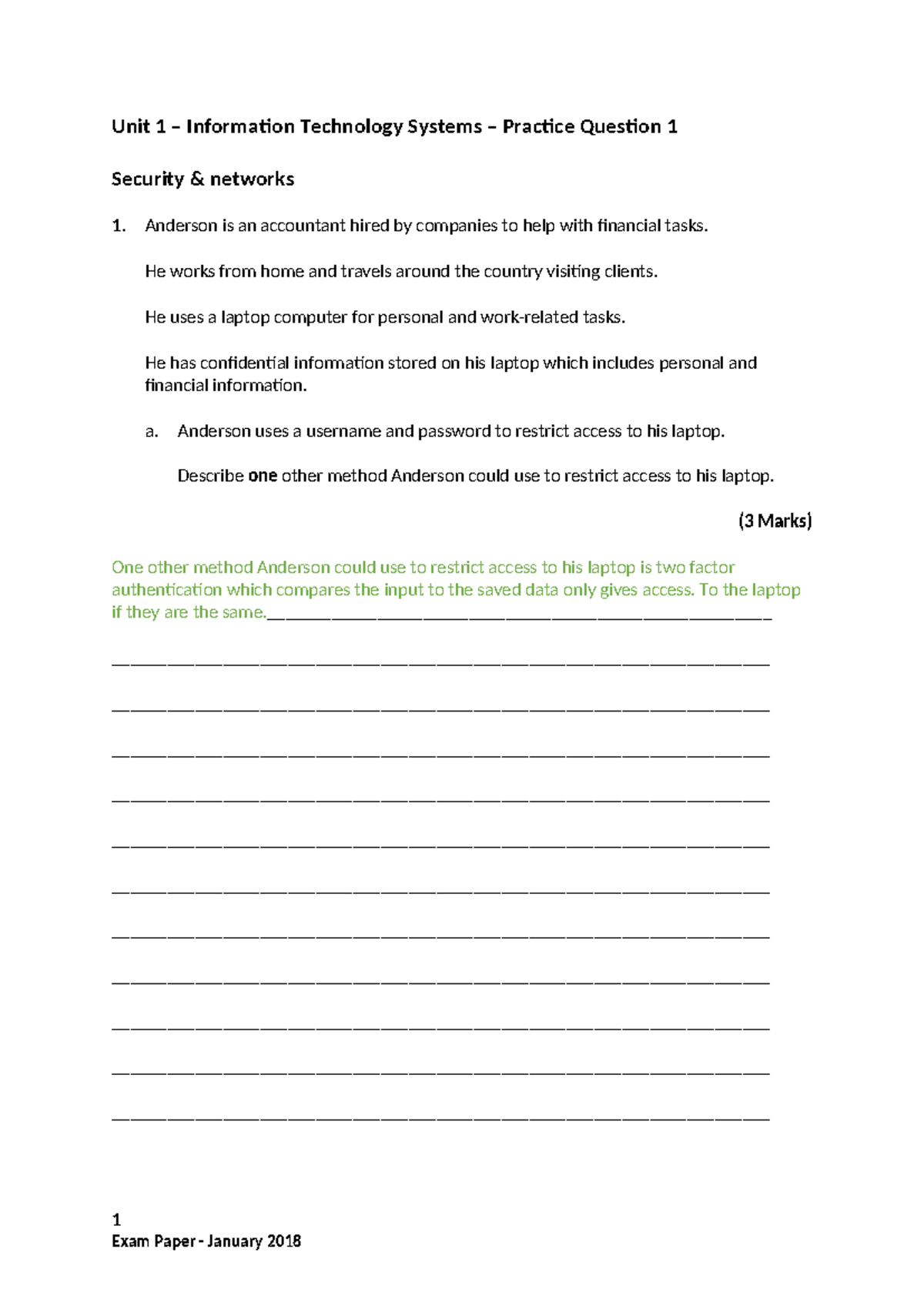 Unit 1 IT Systems Practice Questions - Security & Social Media - Studocu
