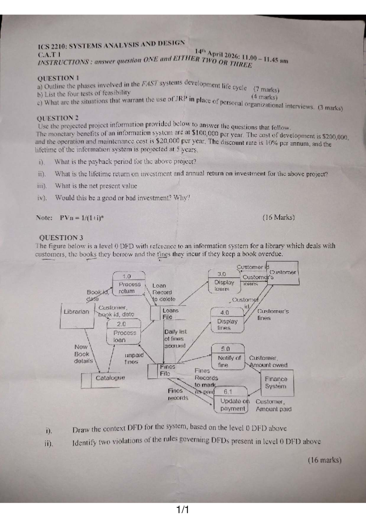 ICS 2210: Systems Analysis and Design - Exam Questions & Instructions ...