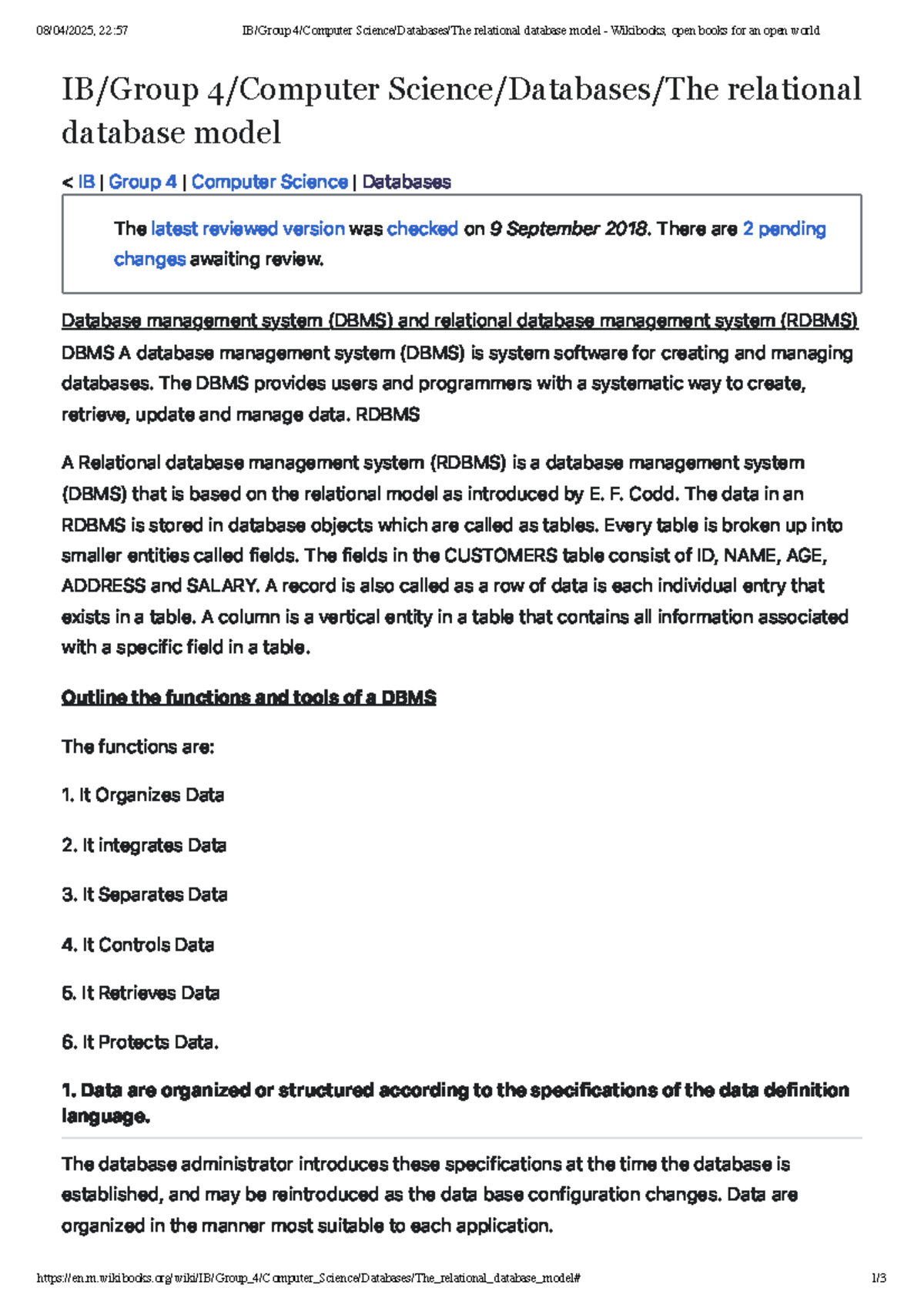 The relational database model - IB Group 4 Computer Science Databases ...