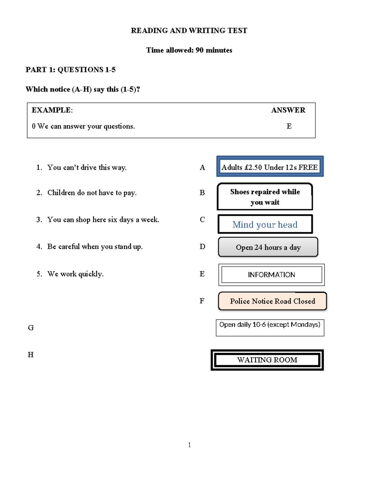R2 TEST 1 - A2 Level Reading and Writing Assessment - Studocu