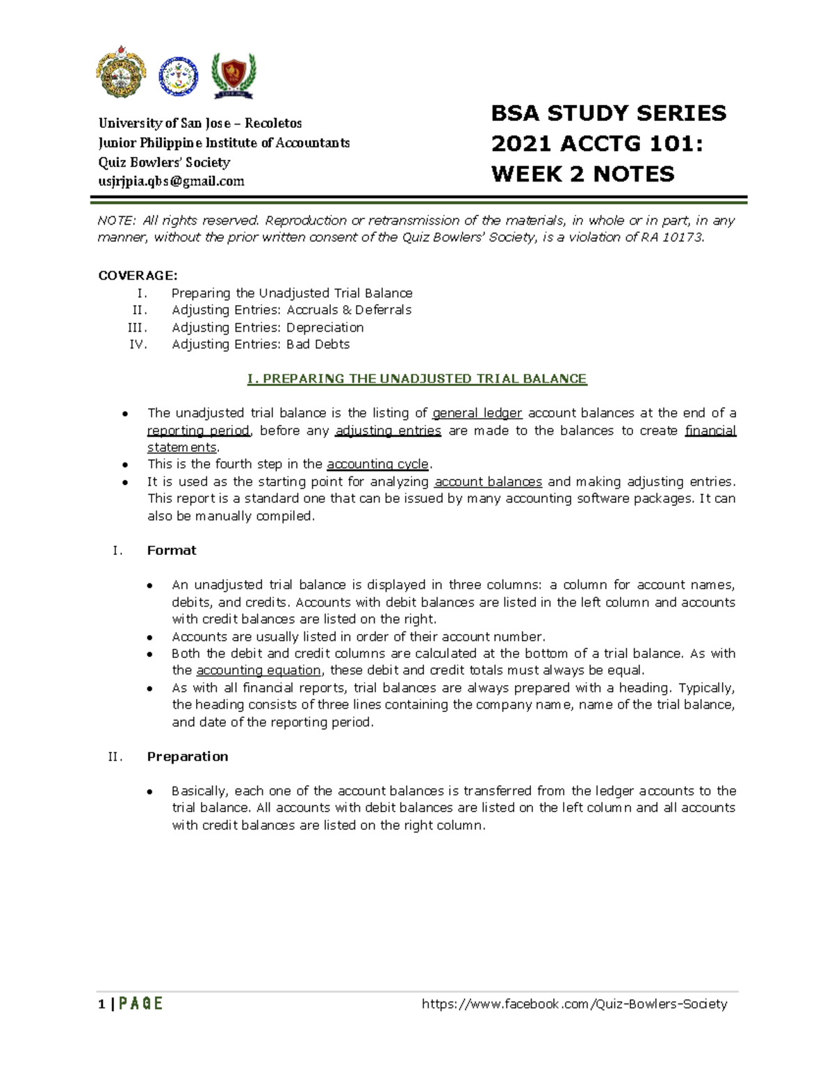 Acctg 101: Week 2 Notes on Unadjusted Trial Balance & Adjusting Entries ...