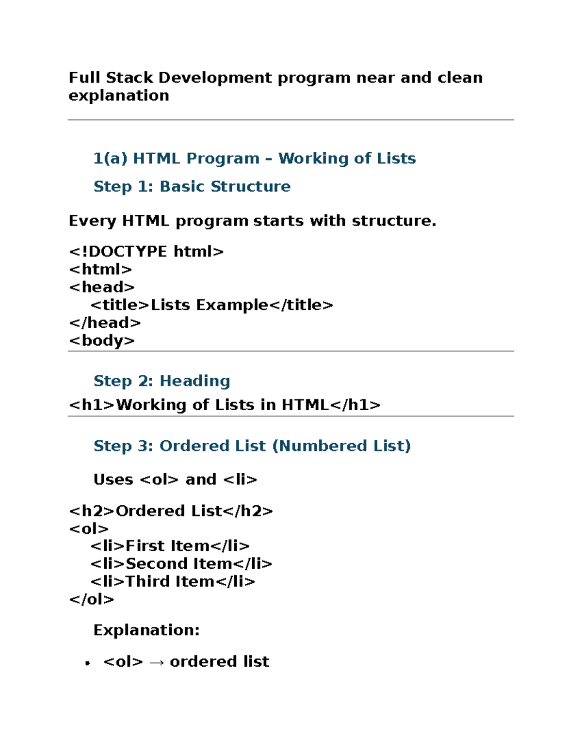 Full Stack Development (CS101): HTML Lists & Links Guide - Studocu