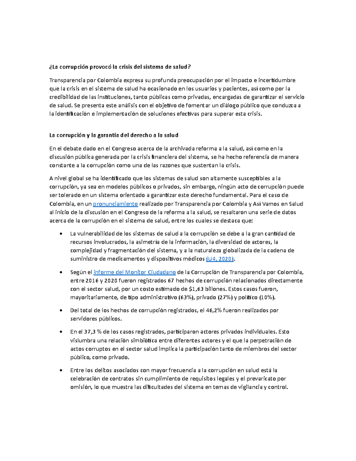 La corrupción y su impacto en la crisis del sistema de salud en ...