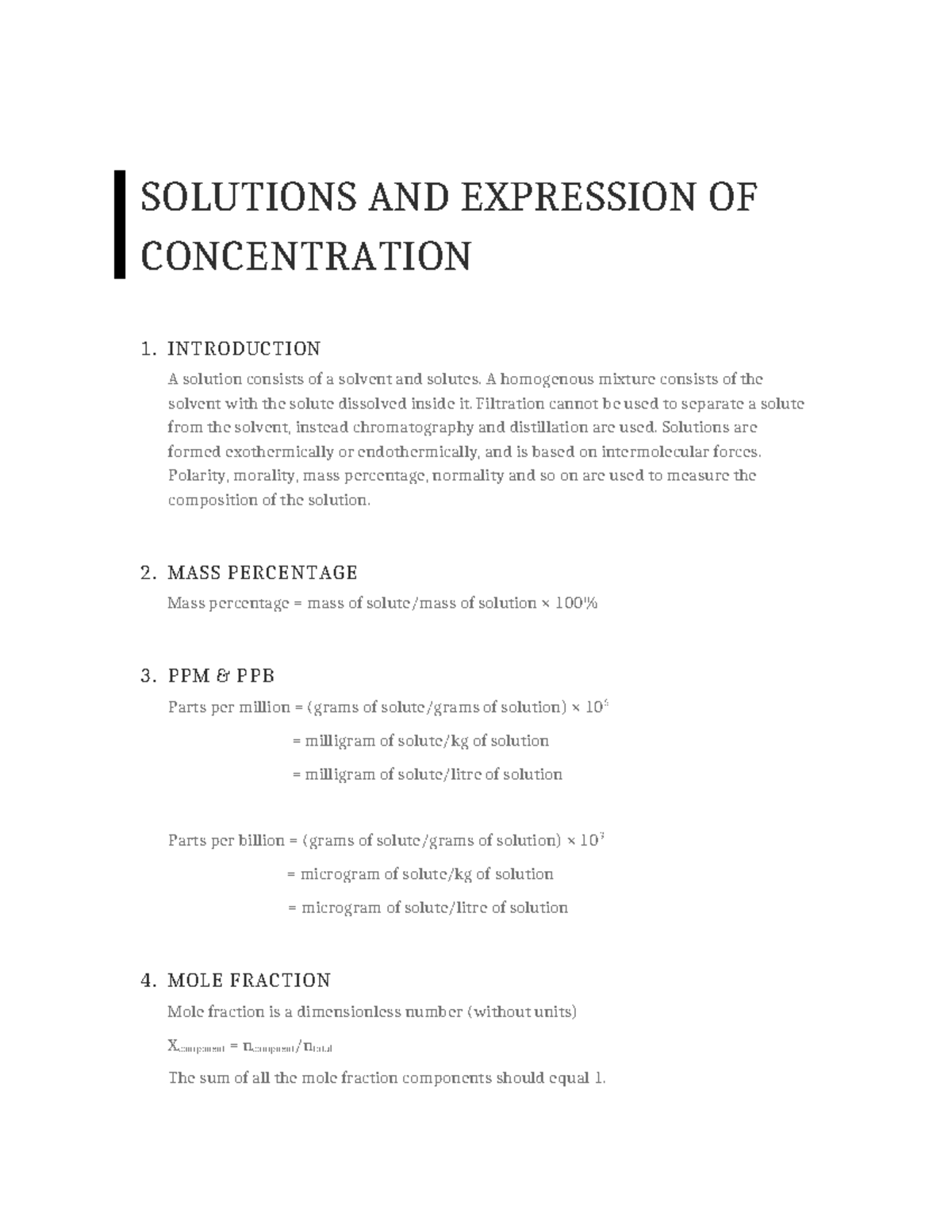 CHE1501 Solutions and Concentration: Key Concepts and Measurements ...