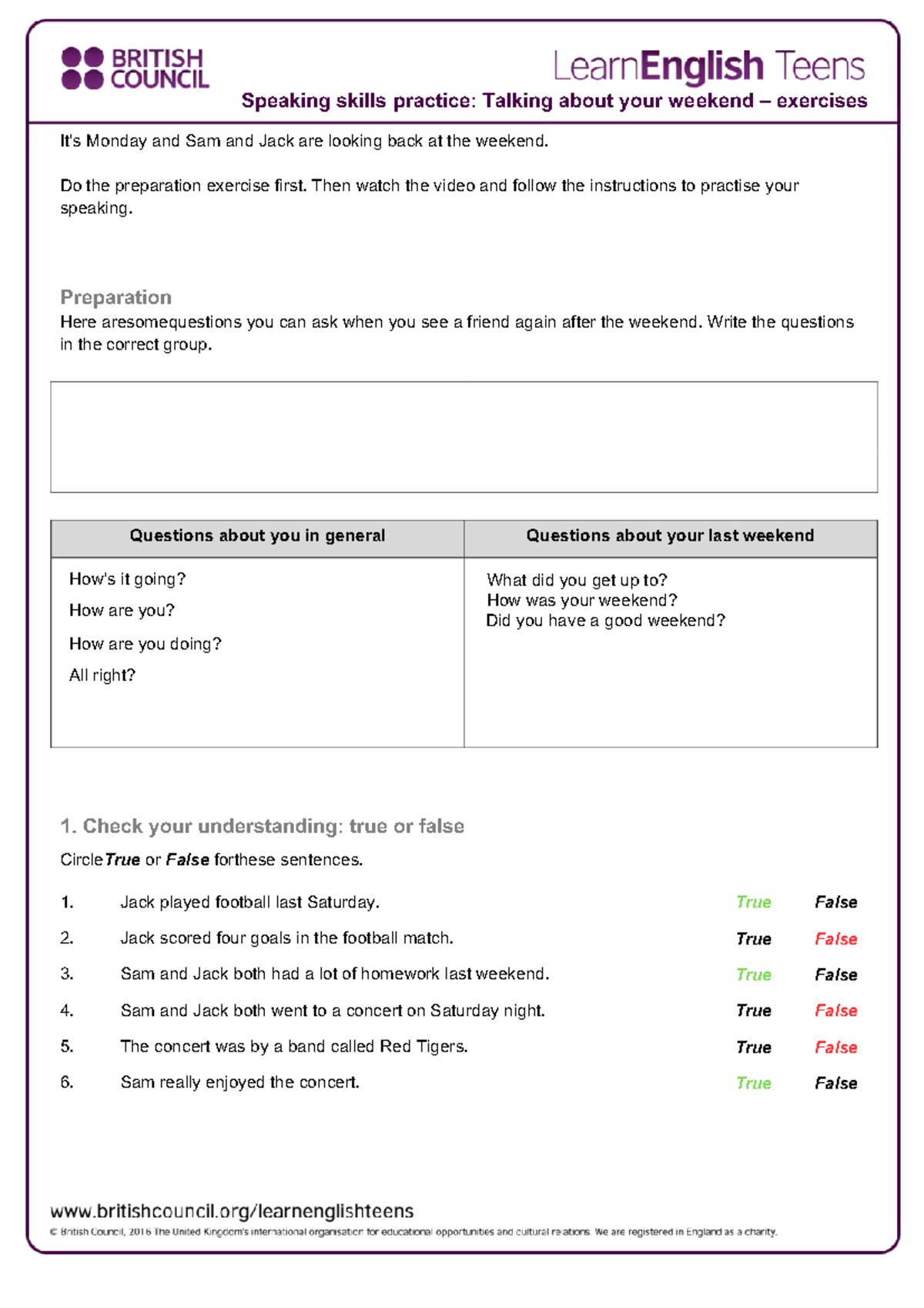 Weekend Activities Practice: Speaking Skills Exercises 2025 - Studocu