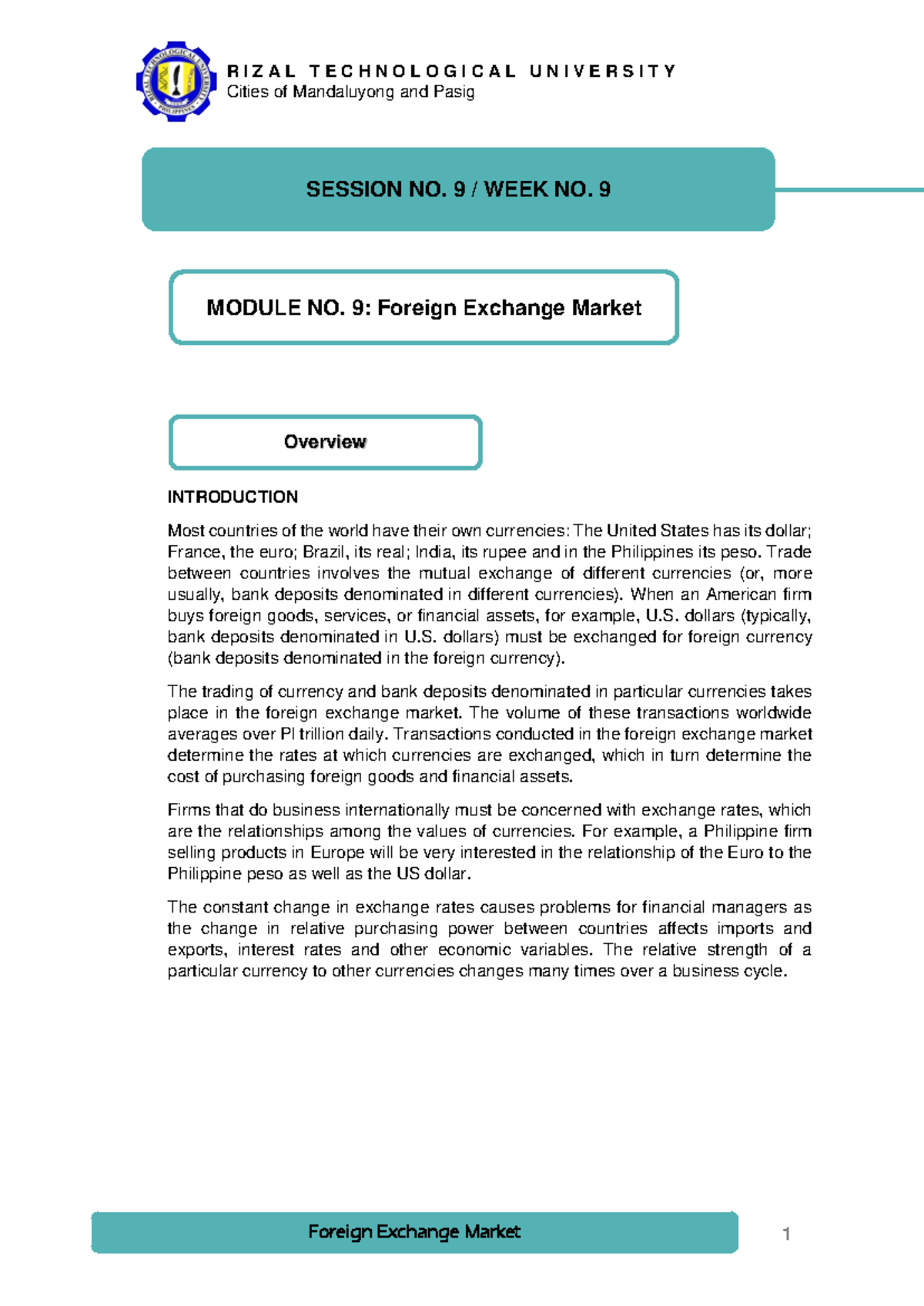 Chapter 9 - The Dynamics of the Foreign Exchange Market - Studocu
