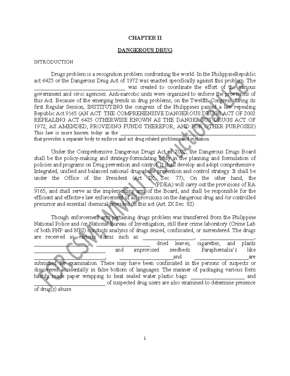 Comprehensive Dangerous Drugs Notes (RA 9165) - Chapter II Review - Studocu