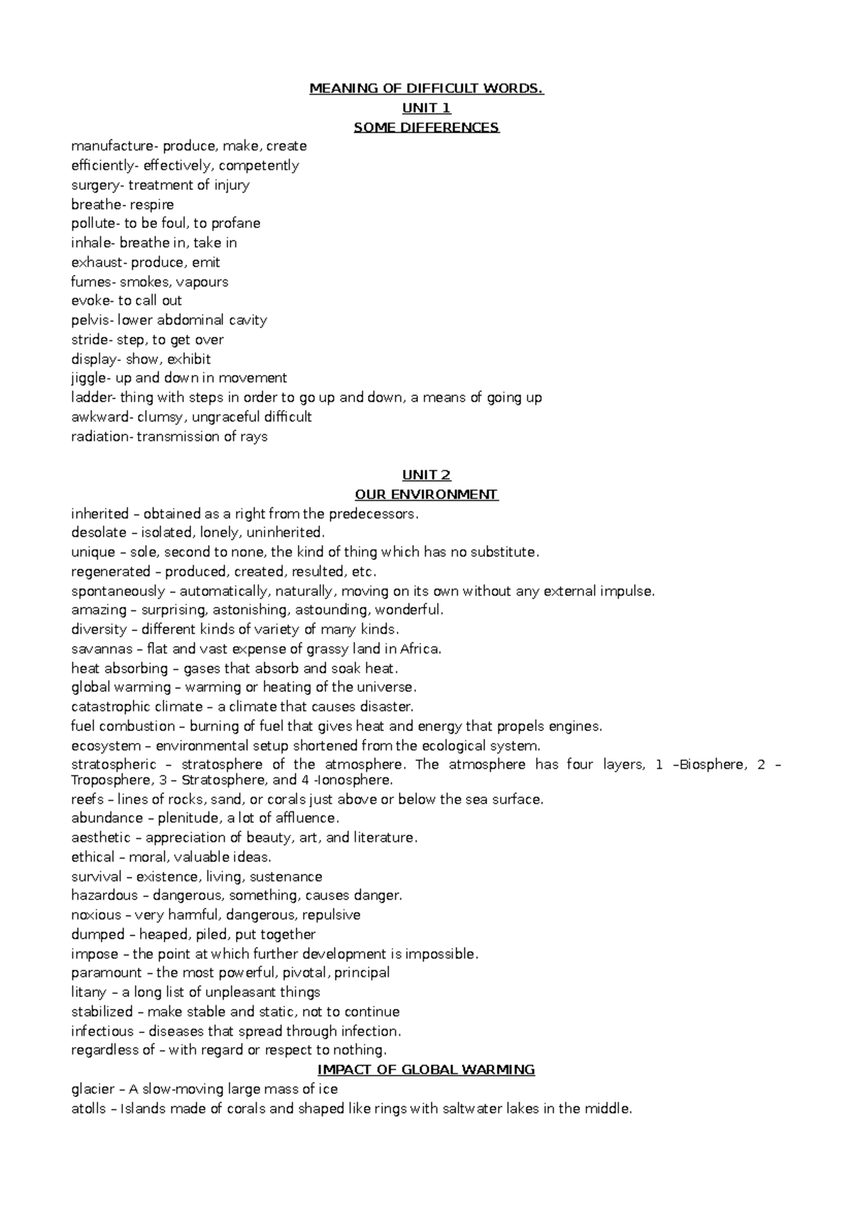 Acc Board Project 1 - ratios - MEANING OF DIFFICULT WORDS. UNIT 1 SOME ...